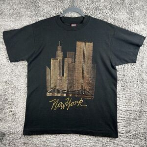 Vintage New York Skyline Shirt Large Twin Towers Statue of Liberty Single Stitch